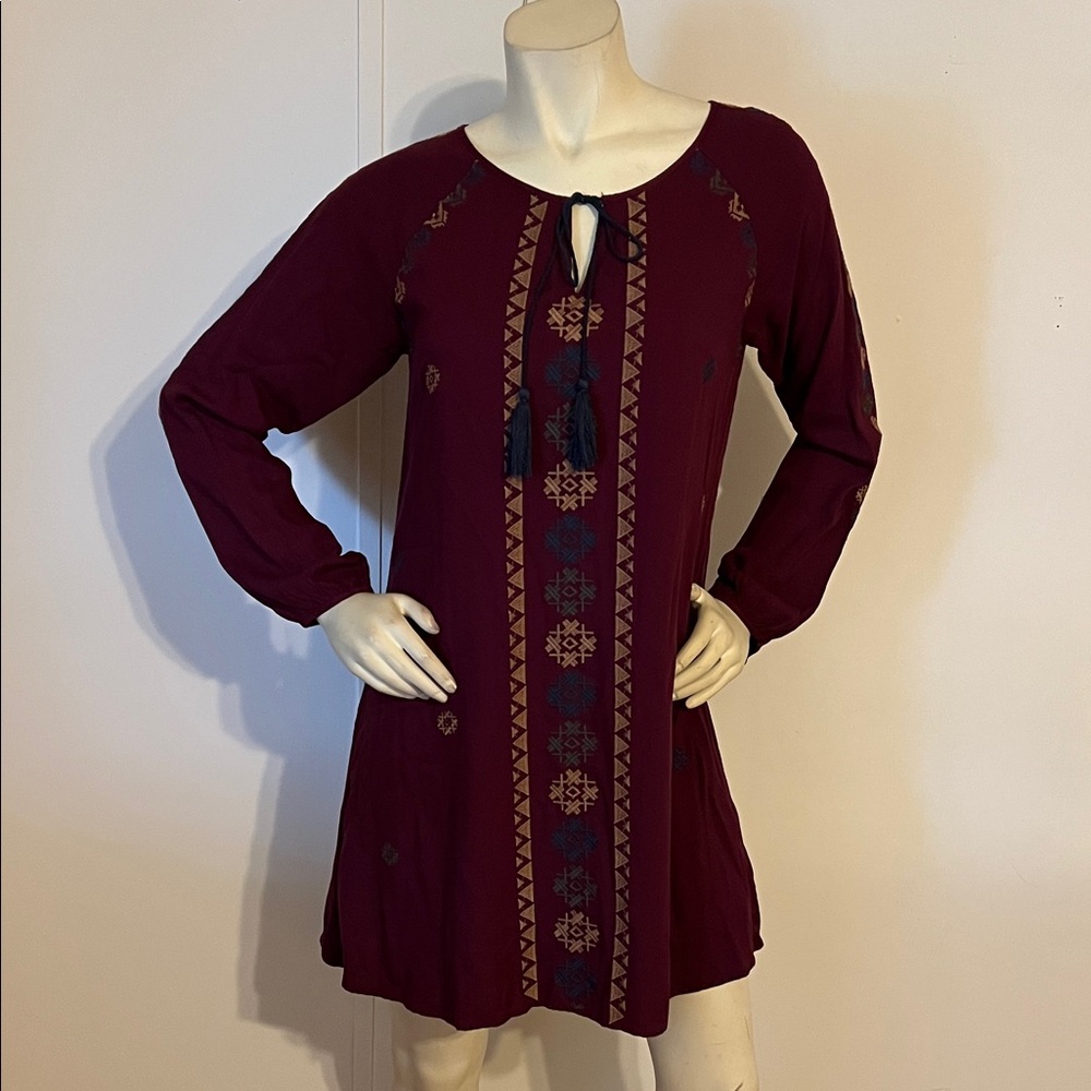 THML Burgundy Mini Dress with Blue Accents